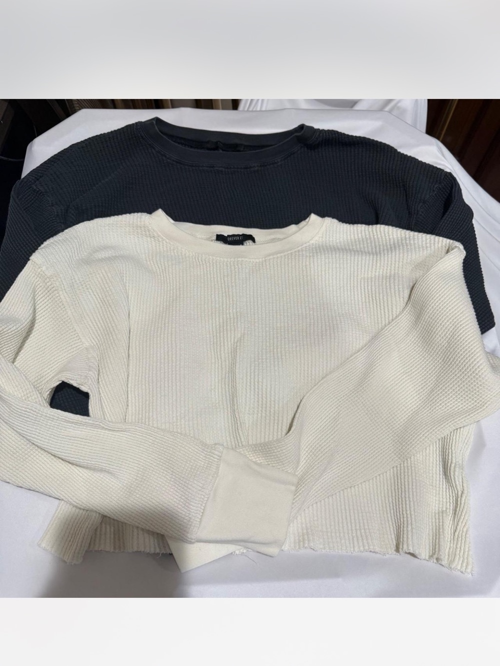 Bundle of 2! Cream and Black Ribbed Crewneck Sweaters